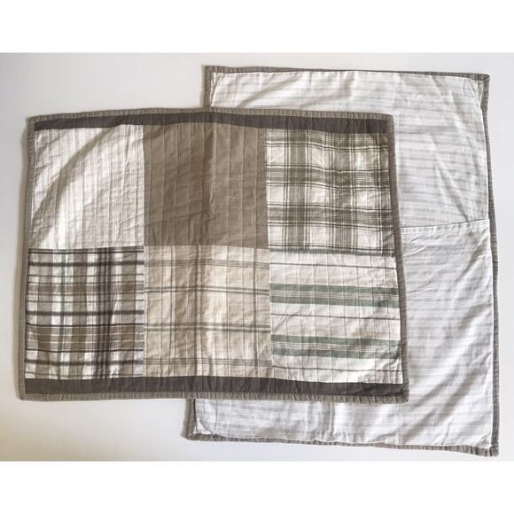 2 NAUTICA Standard Pillow Shams Madras Patchwork Plaid Neutral Beige Quilted - Picture 3 of 7
